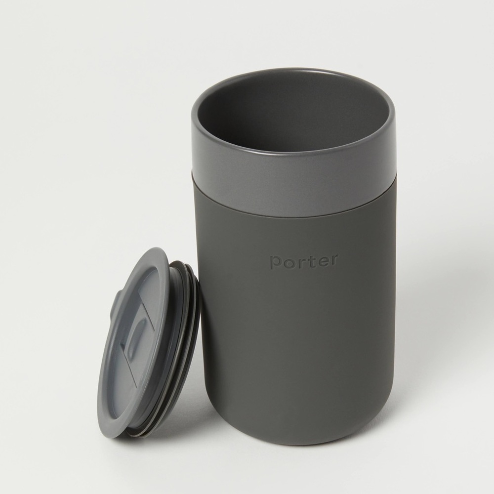 W&P Porter Ceramic Mug with Protective Silicone Sleeve, Charcoal 16 Fl Oz